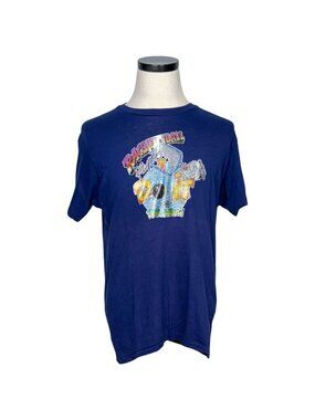 Vintage 70s Hanes Blue Graphic Tee Shirt Racquetball Print Single Stitched L